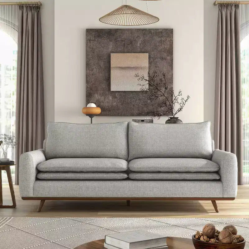 HOGARES: Interior + Exterior Sofá Gubera de 82" estilo Mid-Century con Tapicería de Mezcla de Algodón y Lino y Cojines de Mezcla de Plumas
