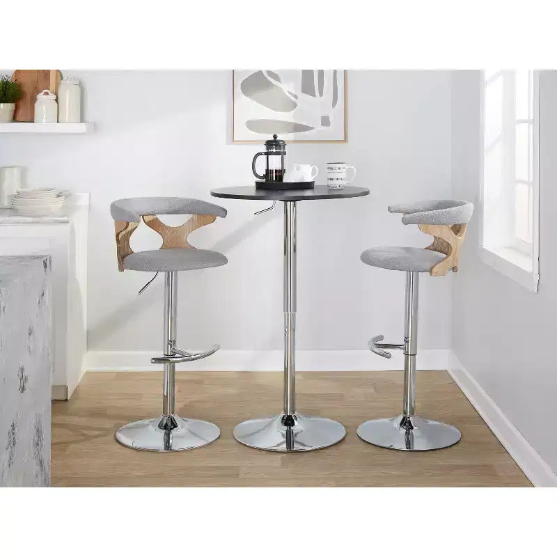 LumiSource Set de 2 taburetes de bar ajustables Gardenia Chrome Fabric