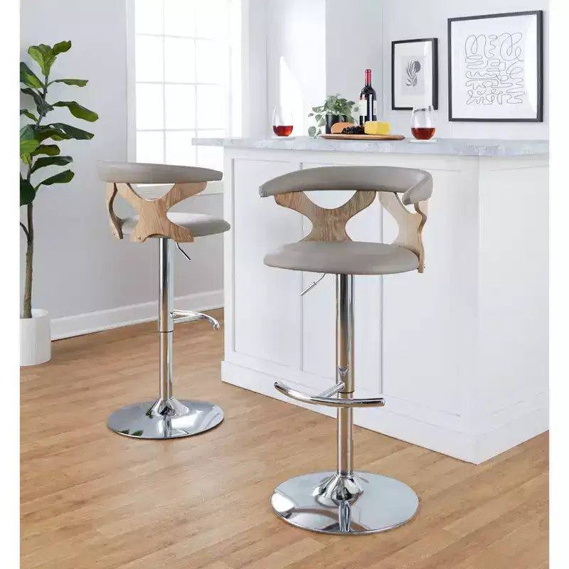 LumiSource Set de 2 taburetes de bar ajustables Gardenia Chrome Fabric