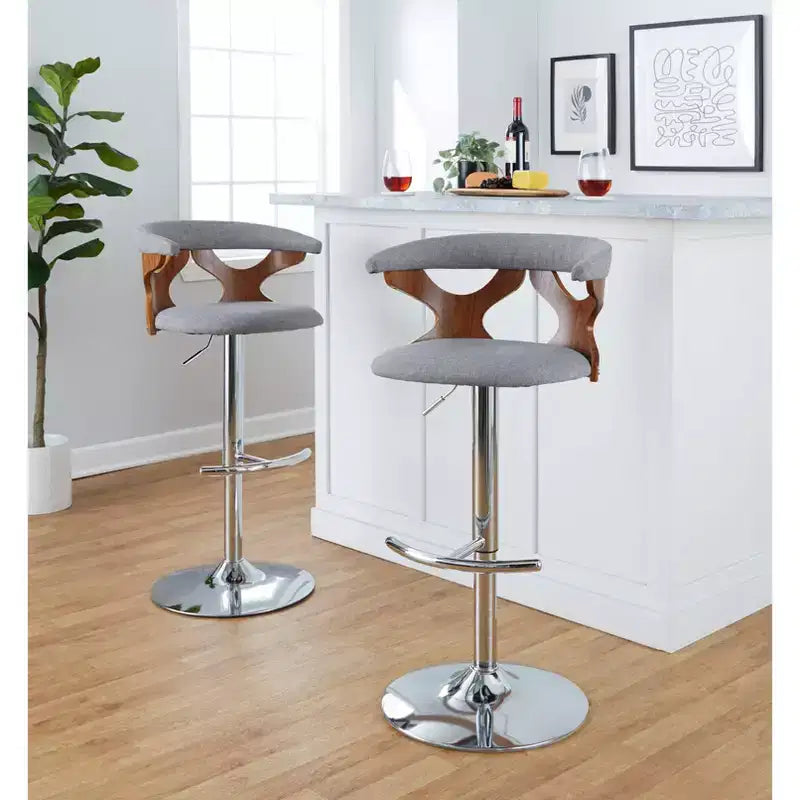 LumiSource Set de 2 taburetes de bar ajustables Gardenia Chrome Fabric
