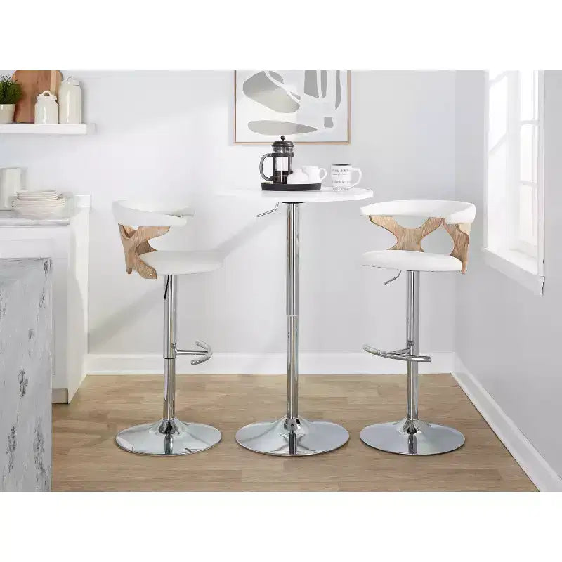 LumiSource Set de 2 taburetes de bar ajustables Gardenia Chrome Fabric