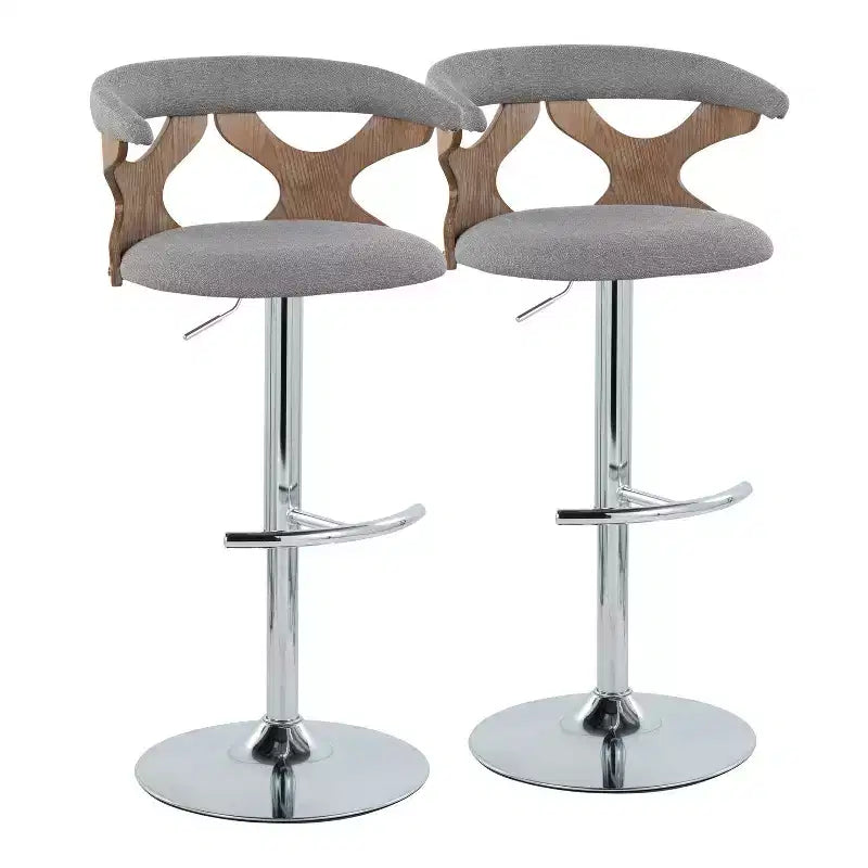 LumiSource Set de 2 taburetes de bar ajustables Gardenia Chrome Fabric