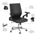 Sillón de oficina de piel sintética con respaldo medio, altura y reposabrazos ajustables