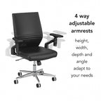 Sillón de oficina de piel sintética con respaldo medio, altura y reposabrazos ajustables