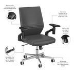 Sillón de oficina de piel sintética con respaldo medio, altura y reposabrazos ajustables