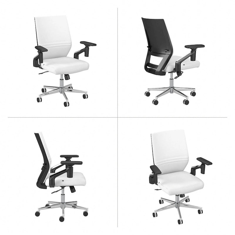 Sillón de oficina de piel sintética con respaldo medio, altura y reposabrazos ajustables